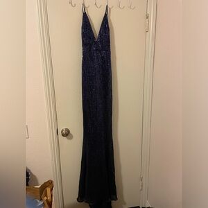 NWT love and lemonade navy sequin floor length gown